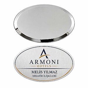 Oval Metal Yaka İsimliği (gümüş) - 3