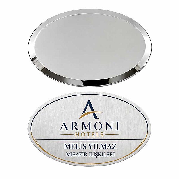 Oval Metal Yaka İsimliği (gümüş) - 3