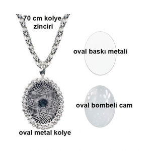 - Sublimasyon Oval Gümüş Metal Kolye (1)  - Sublimasyon Oval Gümüş Metal Kolye (1)