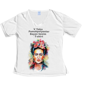 - Sublimasyon Pamuk+Polyester V Yaka Tişört (Bayan Kesim )  - Sublimasyon Pamuk+Polyester V Yaka Tişört (Bayan Kesim )