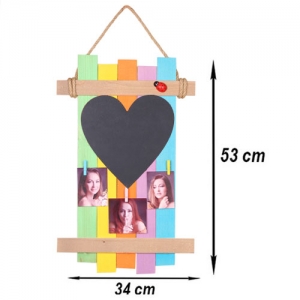  - Renkli Ahşap Asimetrik Mandallı Çerçeve - Kalp Kara Tahtalı (1)