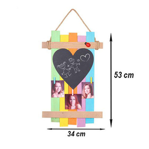  - Renkli Ahşap Asimetrik Mandallı Çerçeve - Kalp Kara Tahtalı