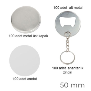 - Rozet Açacaklı Anahtarlık 50 mm (100 adet)  - Rozet Açacaklı Anahtarlık 50 mm (100 adet)