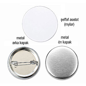 Rozet İğneli 58 mm Metal Arkalıklı  (100 adet)