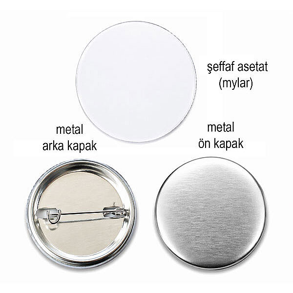 Rozet İğneli 58 mm Metal Arkalıklı  (100 adet) - 1