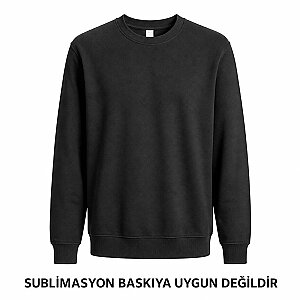 Siyah Pamuk Polyester Unisex Sweatshirt - Yetişkin