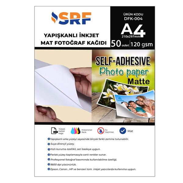SRF İnkjet Yapışkanlı Mat Fotoğraf Kağıdı 120 gr (50 adet A4) - 1