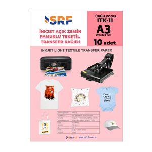 SRF - SRF İnkjet A3 Pamuklu Açık Zemin Transfer Kağıdı (10 adet) SRF - SRF İnkjet A3 Pamuklu Açık Zemin Transfer Kağıdı (10 adet)