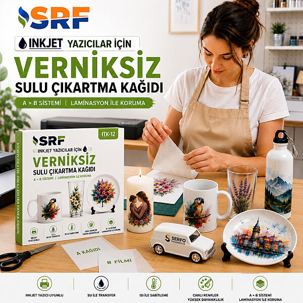 SRF Verniksiz İnkjet Şeffaf Sulu Çıkartma Kağıdı A4 (10 ADET) - 2