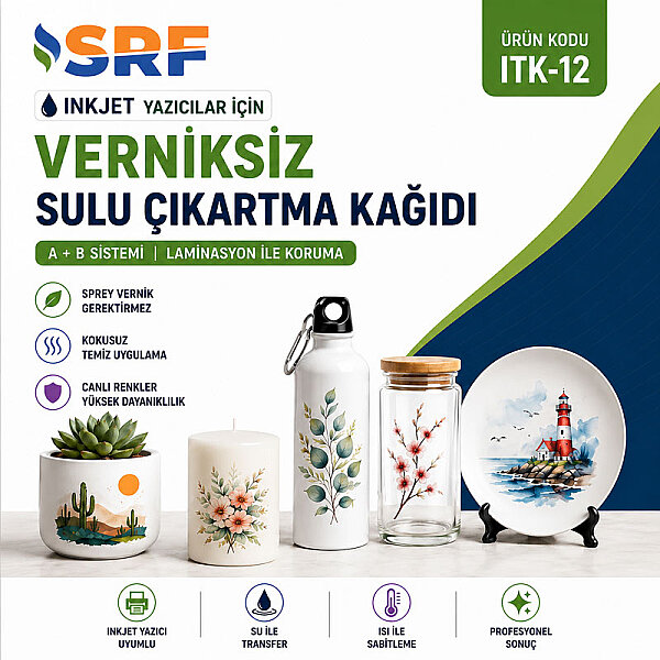 SRF Verniksiz İnkjet Şeffaf Sulu Çıkartma Kağıdı A4 (10 ADET) - 3