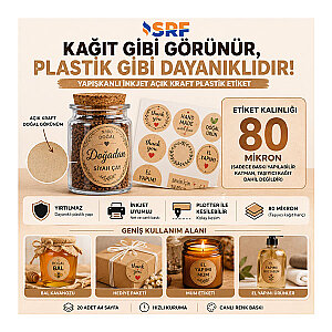 SRF Yapışkanlı İnkjet Açık Kraft Plastik Etiket (20 adet A4) - 3