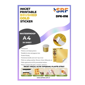 SRF - SRF Yapışkanlı İnkjet Fırçalı Altın Plastik Etiket (20 adet A4)  SRF - SRF Yapışkanlı İnkjet Fırçalı Altın Plastik Etiket (20 adet A4)