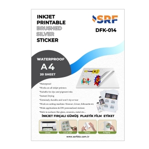 SRF - SRF Yapışkanlı İnkjet Fırçalı Gümüş Plastik Etiket (20 adet A4)  SRF - SRF Yapışkanlı İnkjet Fırçalı Gümüş Plastik Etiket (20 adet A4)
