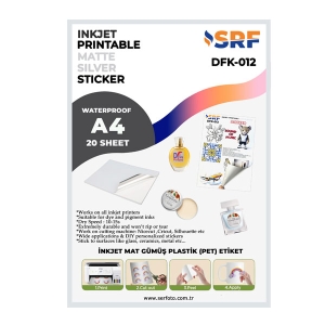 SRF - SRF Yapışkanlı İnkjet Mat Gümüş Plastik Etiket (20 adet A4)  SRF - SRF Yapışkanlı İnkjet Mat Gümüş Plastik Etiket (20 adet A4)