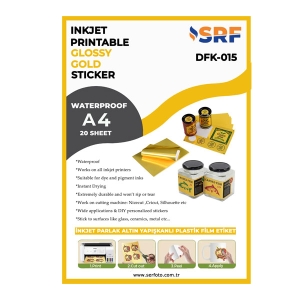 SRF - SRF Yapışkanlı İnkjet Parlak Altın Plastik Etiket (20 adet A4)  SRF - SRF Yapışkanlı İnkjet Parlak Altın Plastik Etiket (20 adet A4)