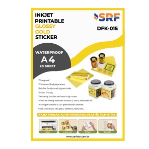 SRF - SRF Yapışkanlı İnkjet Parlak Altın Plastik Etiket (20 adet A4) 