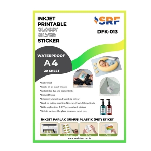 SRF - SRF Yapışkanlı İnkjet Parlak Gümüş Plastik Etiket (20 adet A4)  SRF - SRF Yapışkanlı İnkjet Parlak Gümüş Plastik Etiket (20 adet A4)