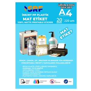 SRF - SRF Yapışkanlı İnkjet PP Beyaz Plastik A4 MAT Etiket (20 adet) SRF - SRF Yapışkanlı İnkjet PP Beyaz Plastik A4 MAT Etiket (20 adet)