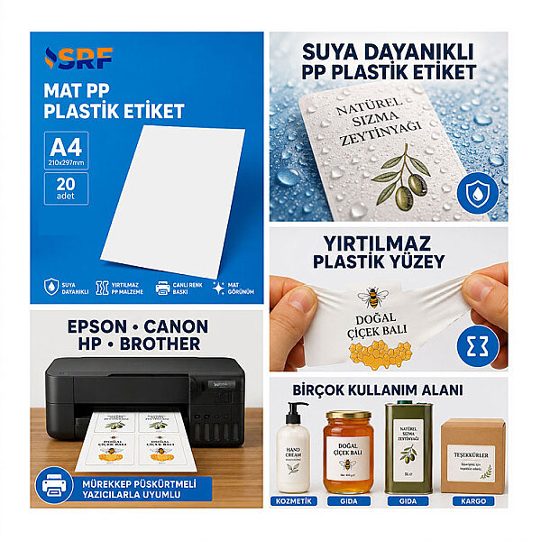SRF Yapışkanlı İnkjet PP Beyaz Plastik A4 MAT Etiket (20 adet) - 2