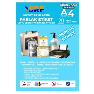 SRF - SRF Yapışkanlı İnkjet PP Beyaz Plastik A4 Parlak Etiket (20 adet)  SRF - SRF Yapışkanlı İnkjet PP Beyaz Plastik A4 Parlak Etiket (20 adet)