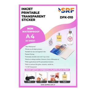 SRF - SRF Yapışkanlı İnkjet Şeffaf Plastik Etiket (20 adet A4) SRF - SRF Yapışkanlı İnkjet Şeffaf Plastik Etiket (20 adet A4)