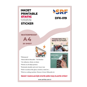 SRF - SRF Yapışkansız Statik Sök Tak Plastik Etiket (20 adet A4)  SRF - SRF Yapışkansız Statik Sök Tak Plastik Etiket (20 adet A4)