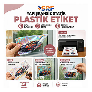 SRF Yapışkansız Statik Sök Tak Kalp Hologramlı Plastik Etiket (20 adet A4)   (1)