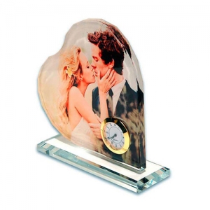 - Sublimasyon Beyaz Kristal Kalp Saatli Plaket 1013  - Sublimasyon Beyaz Kristal Kalp Saatli Plaket 1013