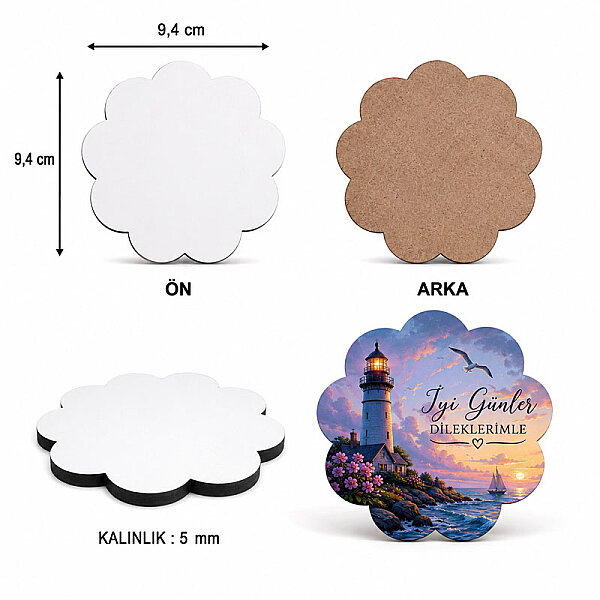 Sublimasyon Eko. MDF Bardak Altlığı 5  mm - Papatya - 3