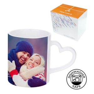 Sublimasyon Kalp Kulplu Porselen Beyaz Kupa - Kutulu - 3