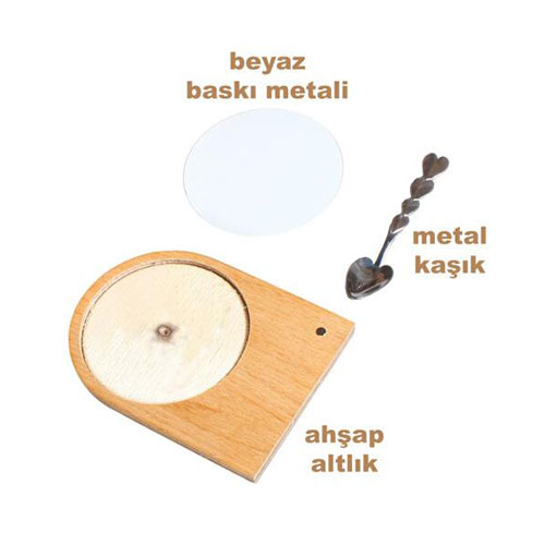 - Metalli Kaşıklı Ahşap Kupa Altlığı  - Metalli Kaşıklı Ahşap Kupa Altlığı