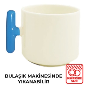 Sublimasyon Mavi Kulplu Seramik Latte Kupa - Kutulu - 3