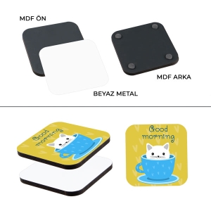  - Sublimasyon MDF Tabanlı Metal Bardak Altlığı - Kare (1)