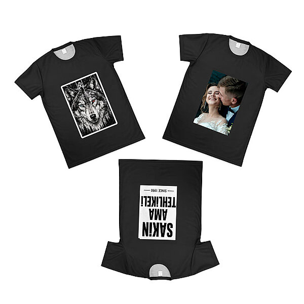 Sublimasyon Pamuk Polyester Siyah Tişört (Beyaz Baskı Alanlı) - 3