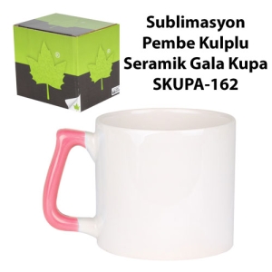 Sublimasyon Pembe Kulplu Seramik Gala Kupa - Kutulu - 3