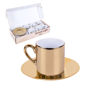 - Sublimasyon Porselen Metalik Altın Kahve Fincanı 6 'lı Set   - Sublimasyon Porselen Metalik Altın Kahve Fincanı 6 'lı Set