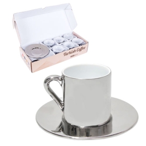 - Sublimasyon Porselen Metalik Gümüş Kahve Fincanı 6 'lı Set   - Sublimasyon Porselen Metalik Gümüş Kahve Fincanı 6 'lı Set
