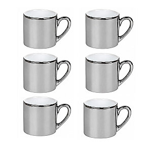 Sublimasyon Porselen Metalik Gümüş Kahve Fincanı 6'lı Set (Tabaksız)