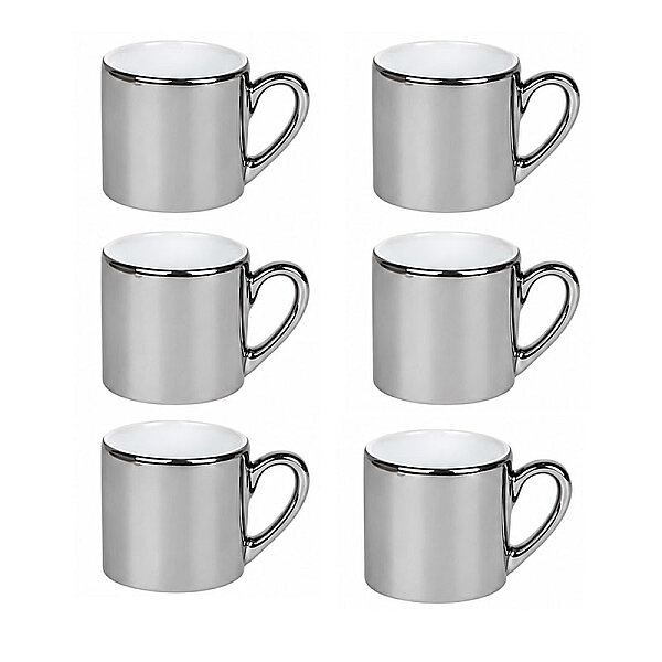 Sublimasyon Porselen Metalik Gümüş Kahve Fincanı 6'lı Set (Tabaksız) - 1