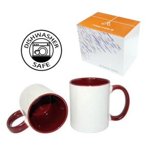 Sublimasyon Porselen Sapı ve İçi Bordo Kupa - Kutulu - 3