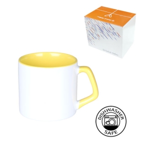 Sublimasyon Porselen Sapı ve İçi Sarı Mocha Kupa - Kutulu - 3