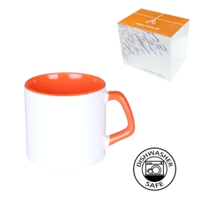 Sublimasyon Porselen Sapı ve İçi Turuncu Mocha Kupa - Kutulu - 3