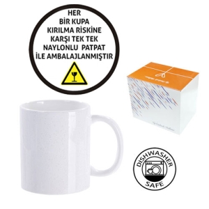 Sublimasyon Porselen Simli Beyaz Kupa - Kutulu - 3