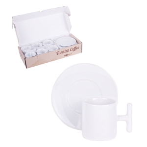 - Sublimasyon Porselen T kulplu Beyaz Kahve Fincanı 6 'lı Set - İthal   - Sublimasyon Porselen T kulplu Beyaz Kahve Fincanı 6 'lı Set - İthal