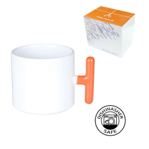 Sublimasyon Porselen T Turuncu Kulplu Kupa - Kutulu - 3