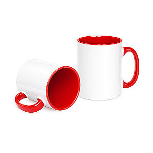 Sublimasyon Porselen Sapı ve İçi Kırmızı Kupa - Kutulu