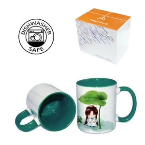 Sublimasyon Porselen Sapı ve İçi Koyu Yeşil Kupa - Kutulu - 3