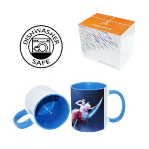 Sublimasyon Porselen Sapı ve İçi Mavi Kupa - Kutulu - 3