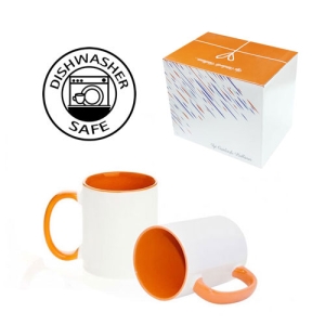 Sublimasyon Sapı ve İçi Turuncu Porselen Kupa - Kutulu - 3