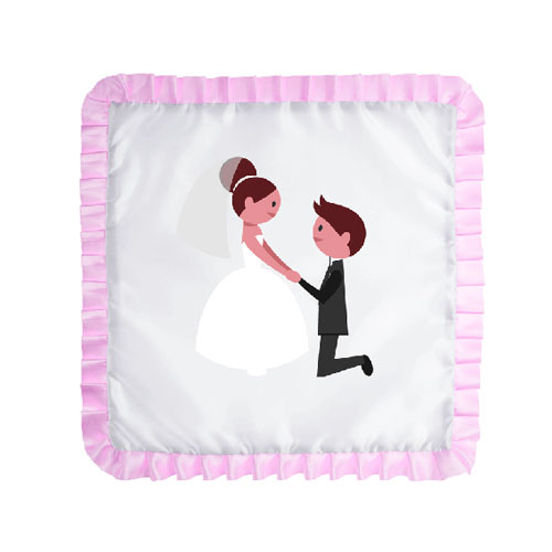 - Sublimasyon Saten Kare Yastık - Pembe Fırfırlı  - Sublimasyon Saten Kare Yastık - Pembe Fırfırlı